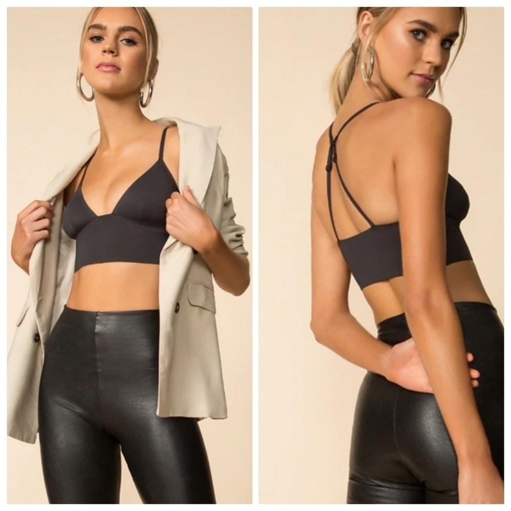 New Free People Sage Longline Black Bralette NWT Large